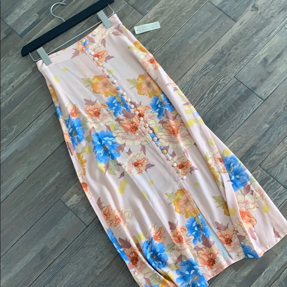 Flynn Skye peach boho floral button maxi skirt
